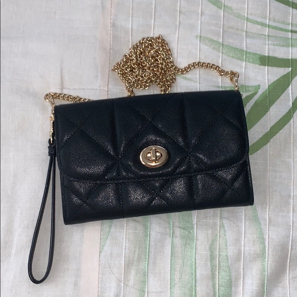 Coach Caviar Quilted Wallet on Chain Crossbody